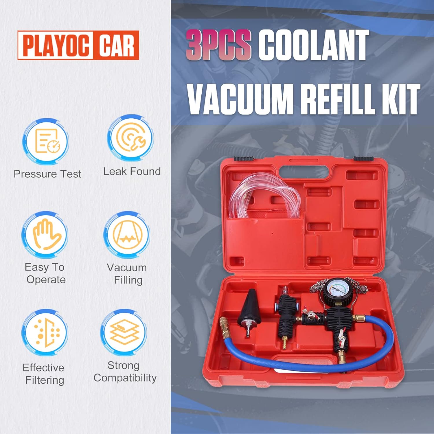 PLAYOCCAR Coolant Vacuum Refill Tool Kit, Car Radiator Cooling System Purge Set for Changing Water Tank Antifreeze