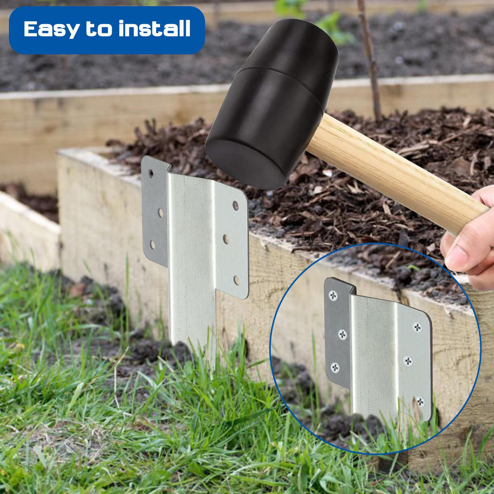 AMLOOPH Railway Sleeper Brackets, 10 Pack Metal Railway Sleepers Stakes For Gardens, Heavy Duty Garden Timber Railway Sleeper Brackets And Fixings For