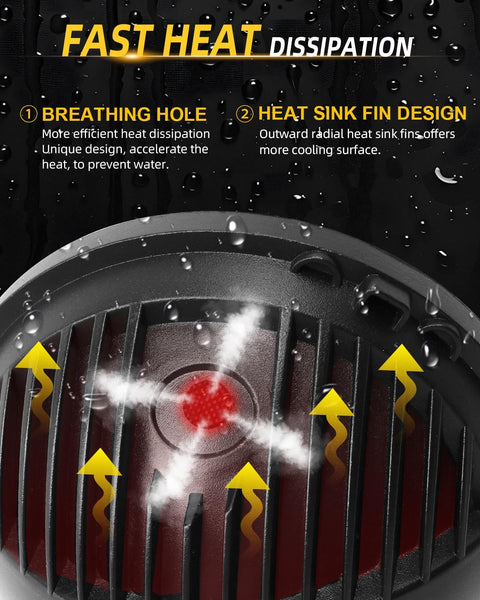 CO LIGHT 2PCS 7 Inch LED Headlight Round Amber Turn Signal White DRL High/Low Beam E-Mark Approved Compatible with Wrangler JK LJ TJ CJ 1965-1978 Escort Mk1（H4-H13 Adapter Included）