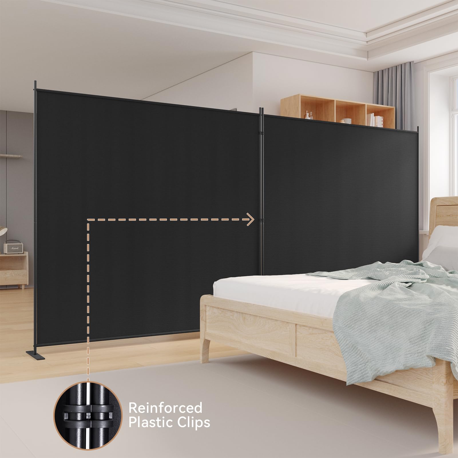 C-Hopetree 6 Panels Room Divider, 180cm Tall Indoor Folding Privacy Screen, Portable Partition Separator, Freestanding Separation Temporary Wall for Office, Bedroom, 304cm W X 180cm H, Black