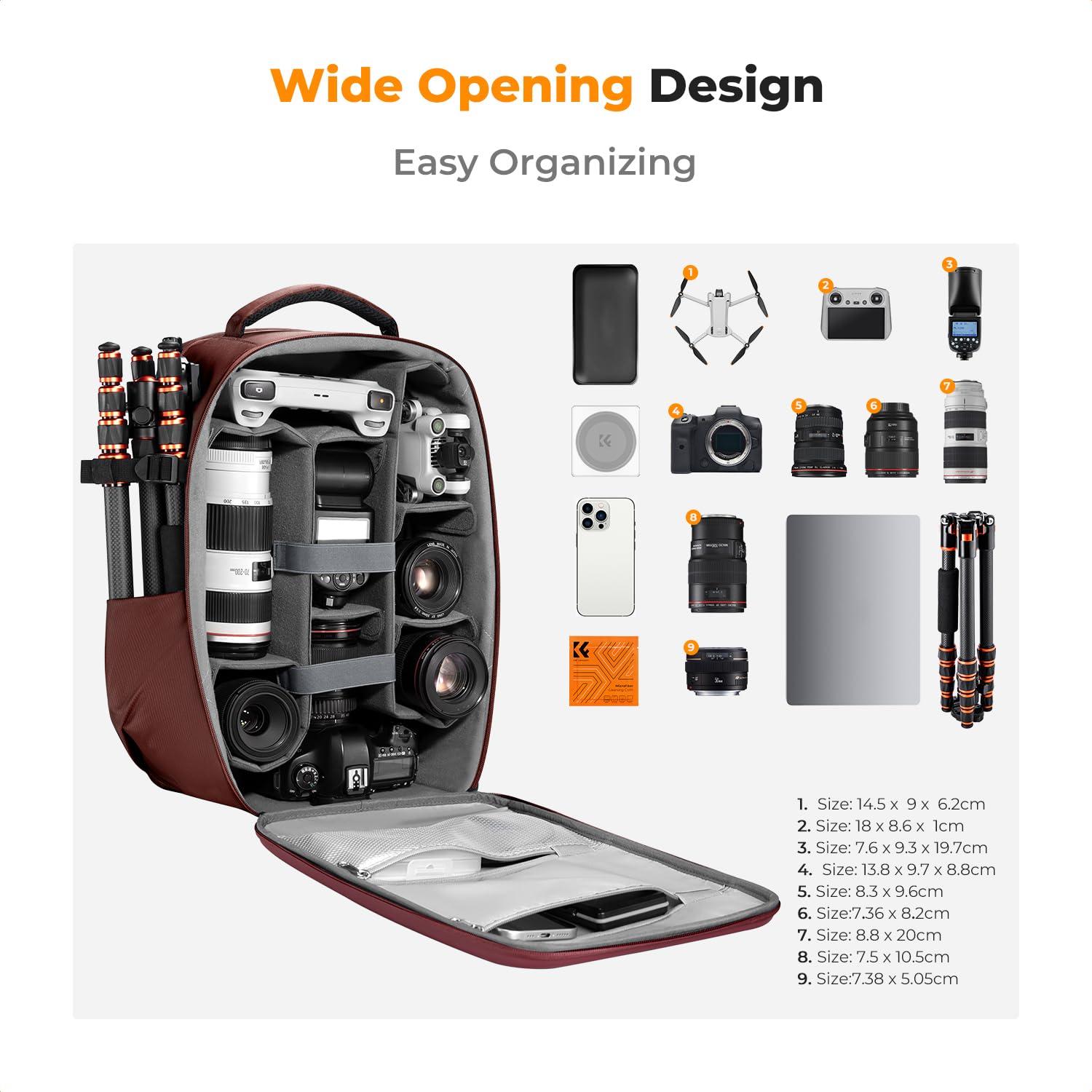 K&F Concept Camera Backpack,Hardshell DSLR Photography Camera Bag with 15-15.6 Inch Laptop Compartment Waterproof Camera Case Compatible for Canon/Nikon/Sony/DJI Mavic Drone