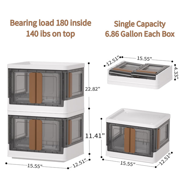 HAIXIN Collapsible Storage Boxes with Lids - 72L Stackable Storage Bins with Four Opening Door, Plastic Closet Organiser, Storage Container with