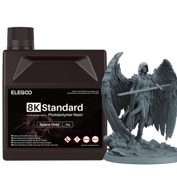 ELEGOO 8K 3D Printer Resin, Standard Photopolymer Resin 405nm UV-Curing Resin, Best for 8K/9K/12K/14K/16K LCD 3D Printer Space Grey 1000G