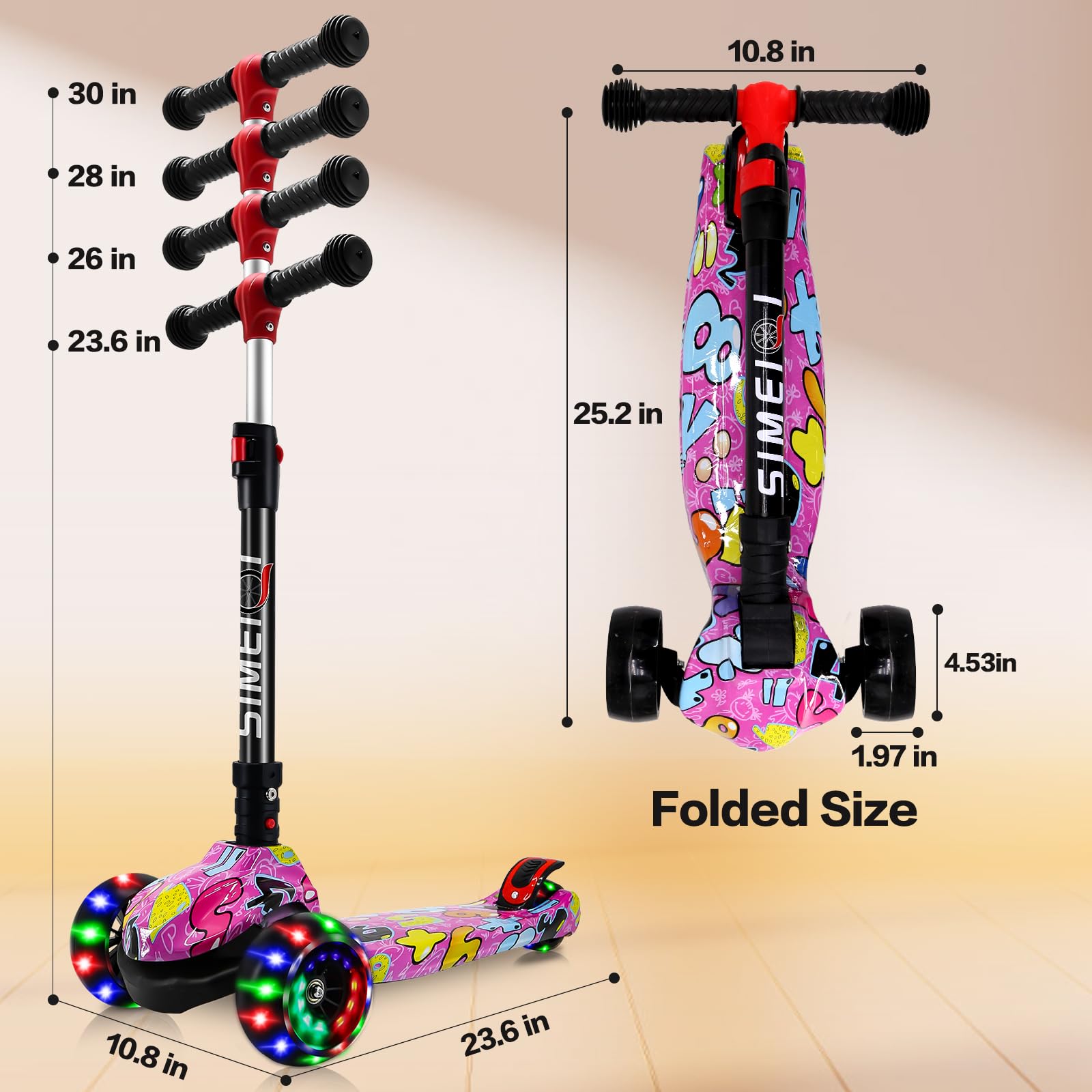 3 Wheels Kids Scooter for Boys Girls Ages 3-8 Years Old Boys Girls with Adjustable Height Flashing LED Lights Folding Kick Scooter
