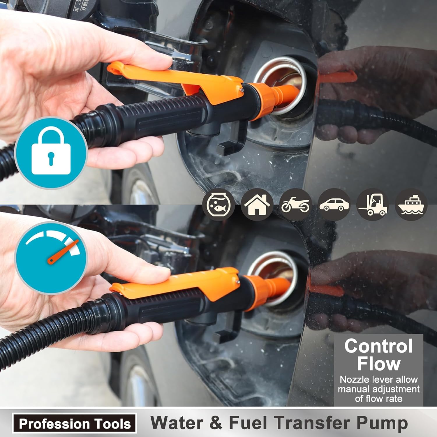 EAFCSZ Powered Battery Fuel Transfer Pump,Battery Operated Transfer Pumps with Quick Stop Nozzle,Water & Fuel Transfer Pump for Gasoline Diesel Oil Gas Water Fish Tank