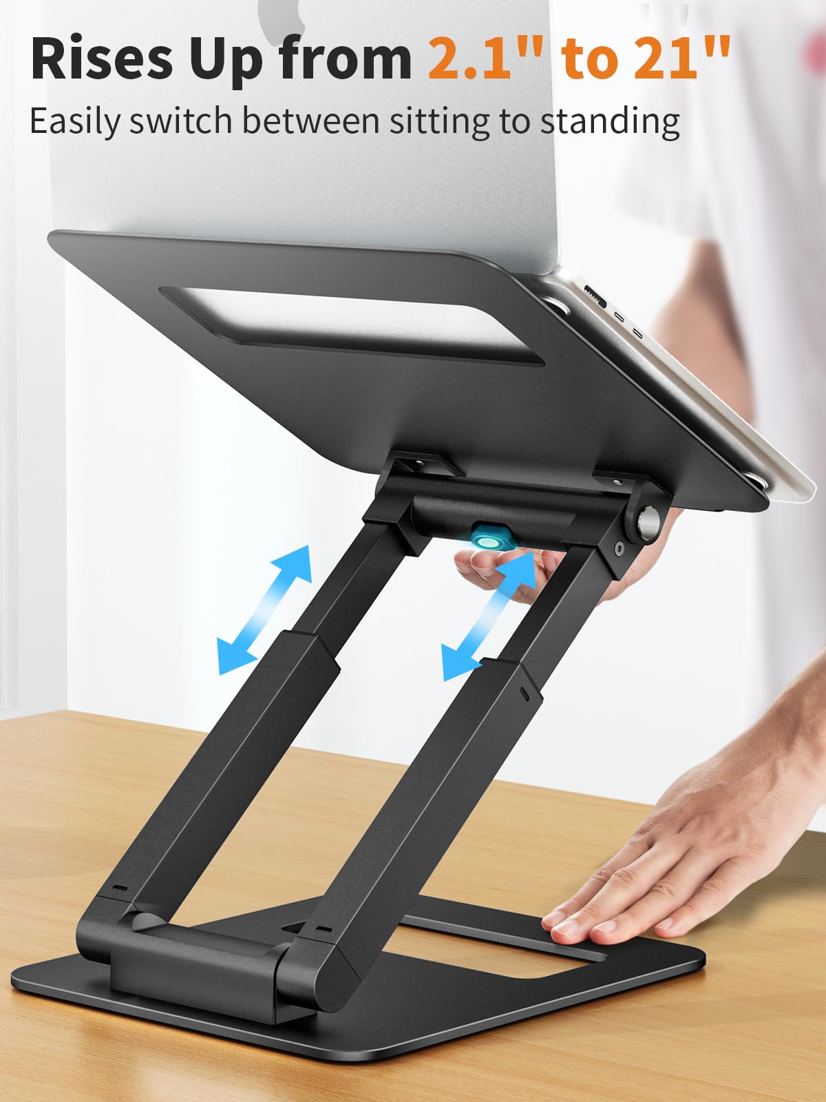 Adjustable Height Laptop Stand for Desk, Ergonomic Sit-Stand Computer Riser for Good Posture, Aluminum, Protecting Spine, Compatible With MacBook Pro,