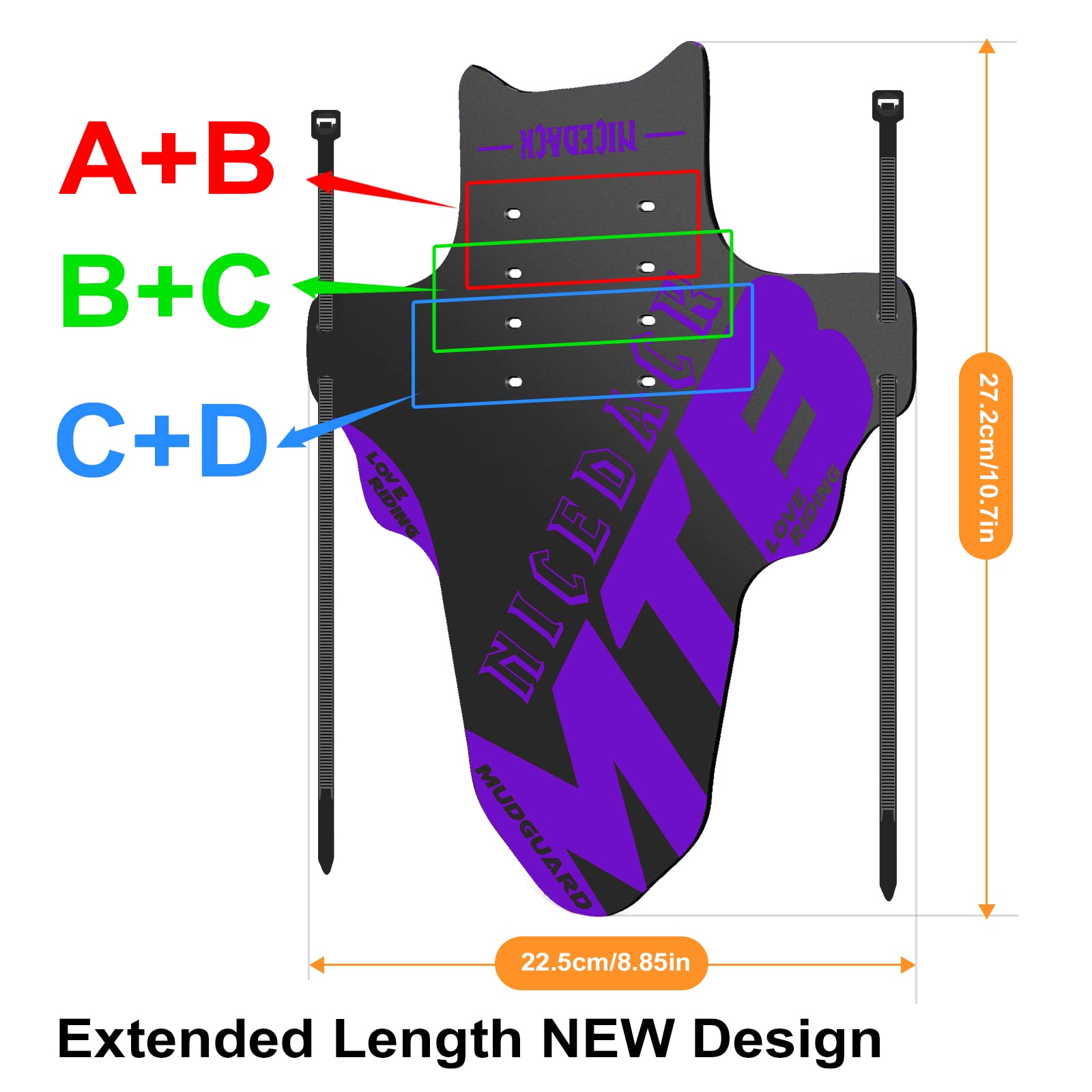 NICEDACK Mudguards Mountain Bike, 2 Pieces Mudguard Fit 20-29 Inch MTB Mudguard Front and Rear Compatible Bicycle Splash Guard