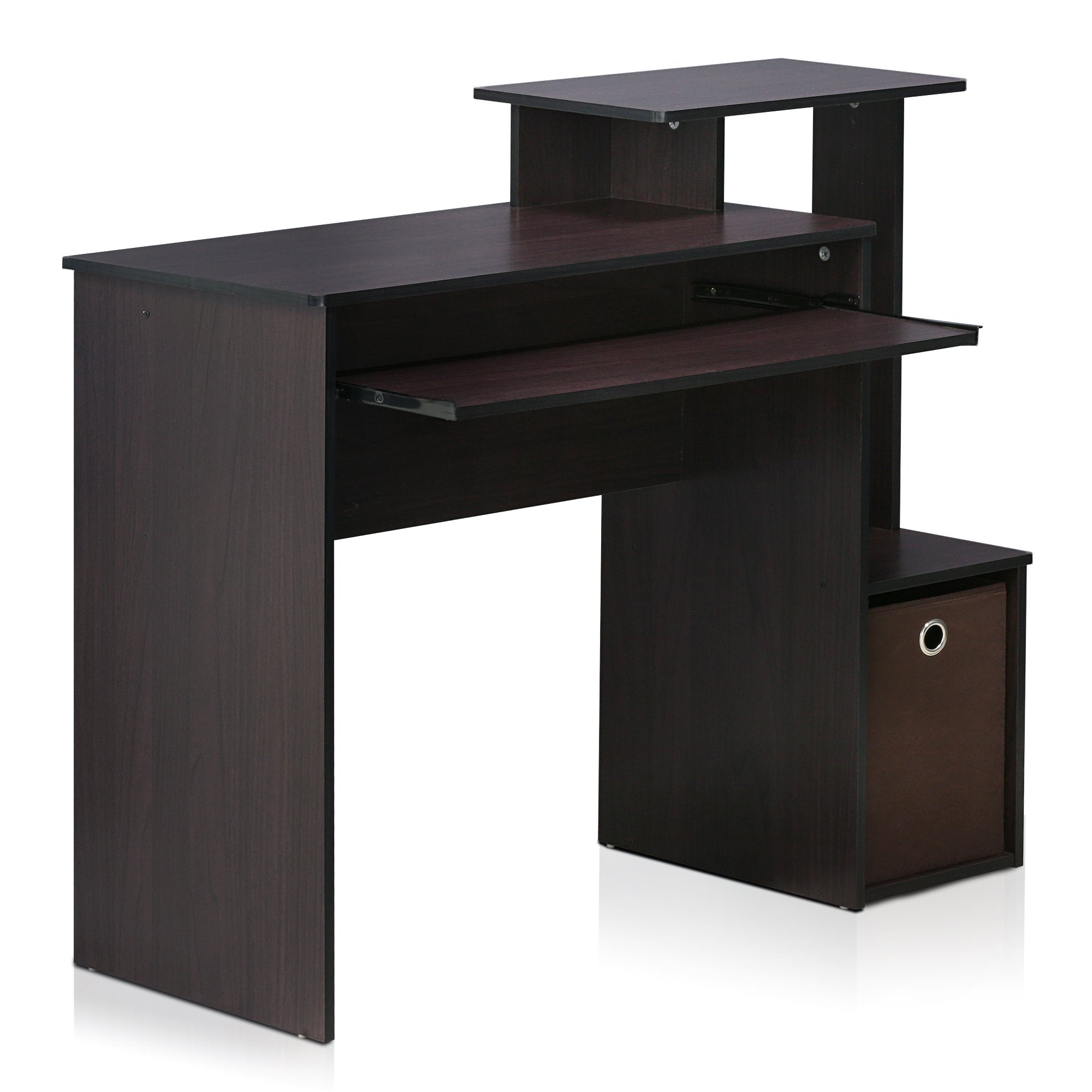 Furinno Econ Multipurpose Home Office Computer Writing Desk, Computer Desk, Study Desk, w/Bin, Dark Walnut, 100.1 (W) x 86.6 (H) x 39.9 (D) cm