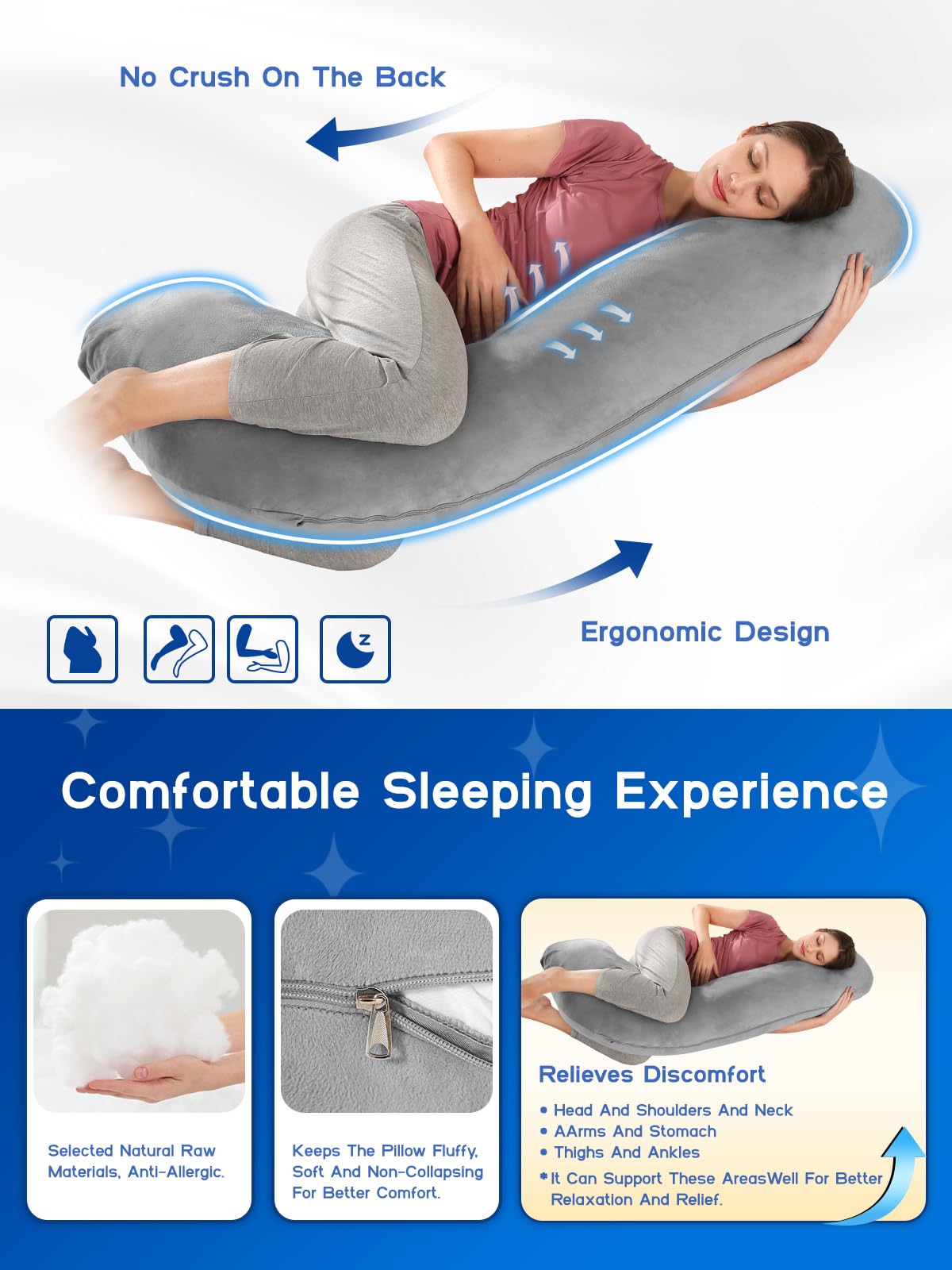 Wndy's Dream L shaped Support Pillow| Pregnancy Body Pillow with Premium Cotton Filling for Sports Recovery,Back, Neck & Leg Pain Relief with Machine