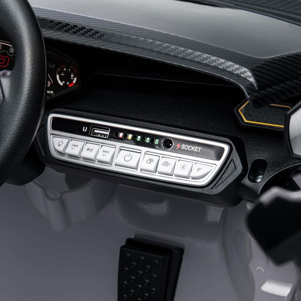 AIYAPLAY 12V Lamborghini Autentica Licensed Kids Electric Car with Butterfly Doors, Ride on Car with Remote Control, 4 Suspension Wheels, Soft Start, LED Lights, Music, Horn, Grey