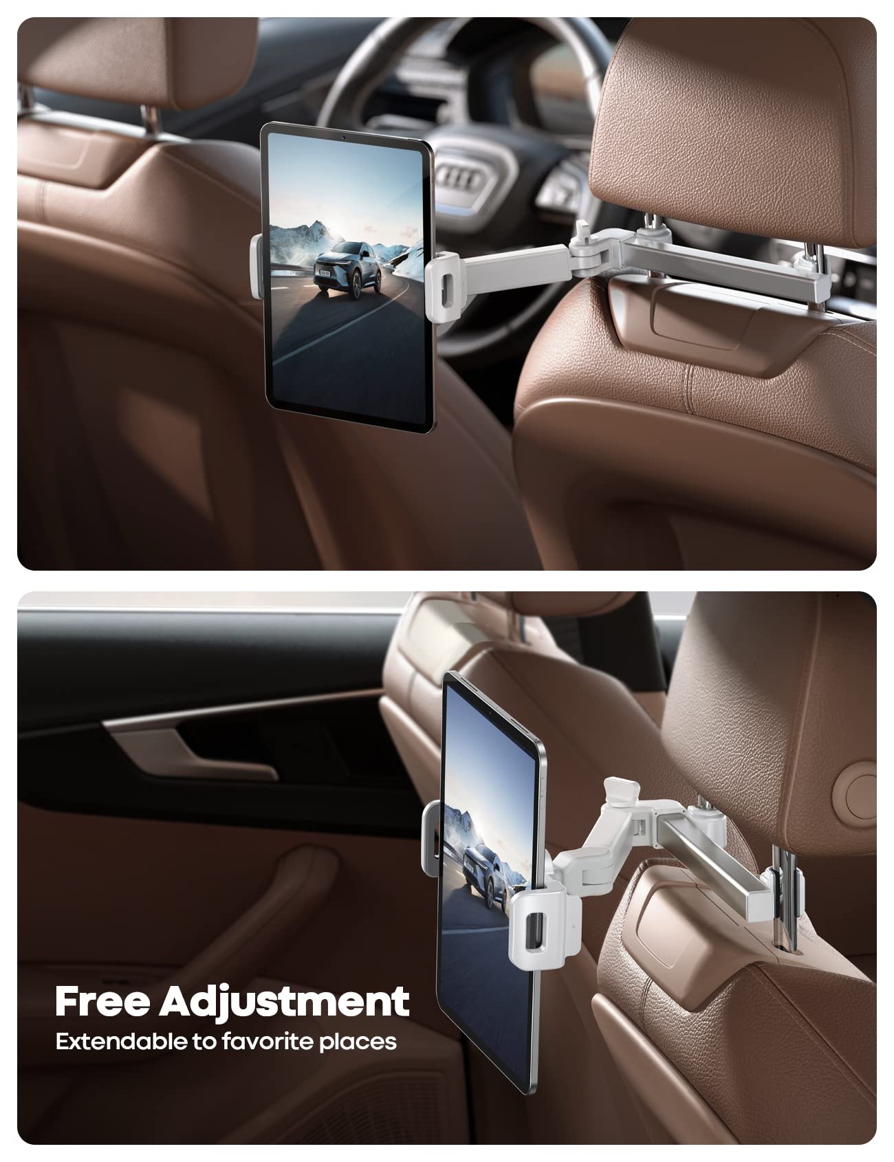 Lamicall Car Headrest Tablet Mount - [Aluminium Arm] 2025 Adjustable Car Tablet Holder, 360° Rotating Backseat Mount for Kids, for 2024 iPad Pro 13, Air 6, Mini, Tab, Phones, 4.7-13” Device - Black