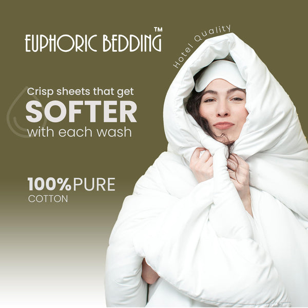 Euphoric Gifts WHITE 100% Pure Cotton (Egyptian Cotton) SUPER KING SIZE Duvet Cover Bed Set - includes duvet cover, fitted sheet & pillowcases