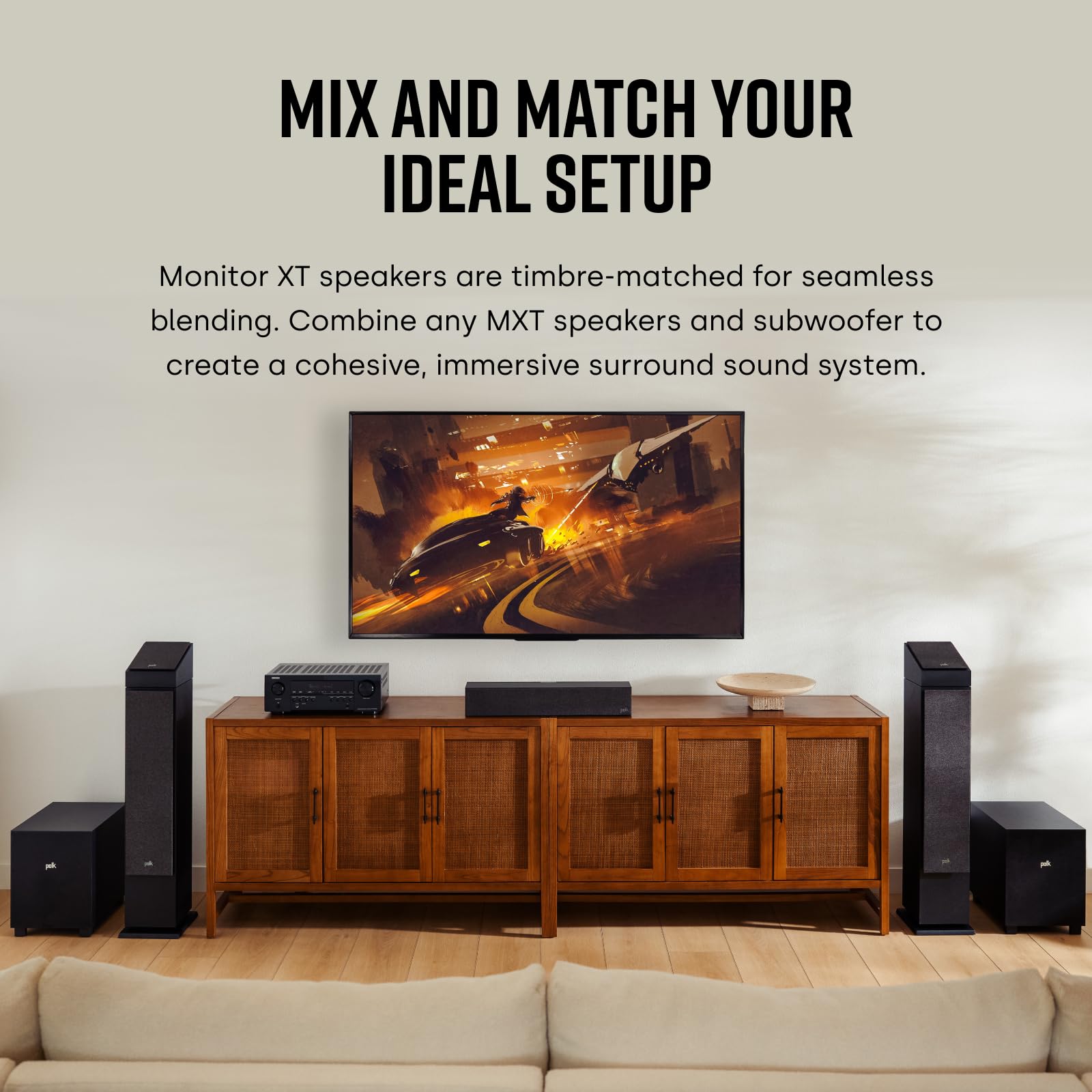 Polk Audio Polk Monitor MXT60 Compact Tower Speaker, HiFi and Home Cinema Speaker, Hi-Res Certified, Dolby Atmos and DTS:X Compatible (1 piece)