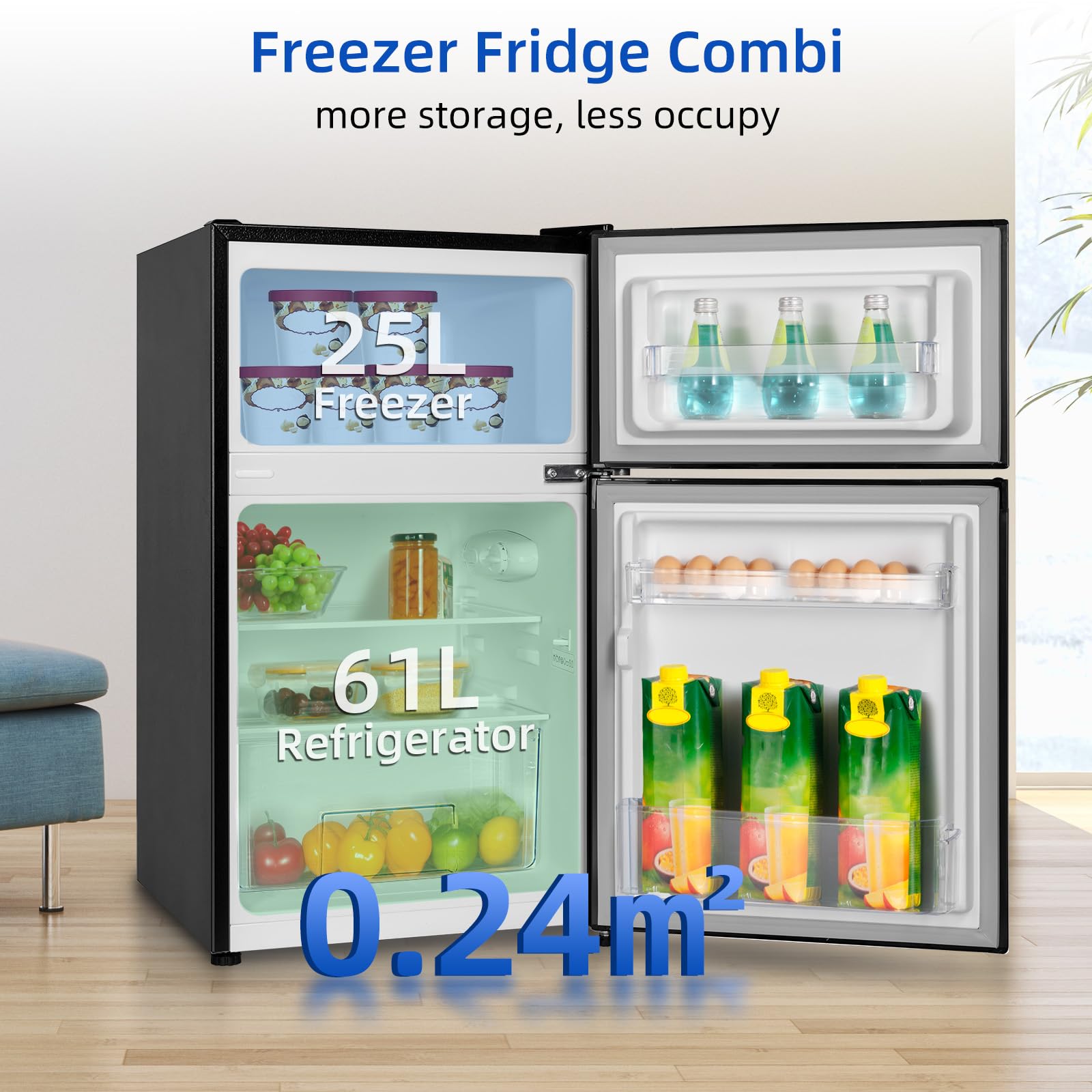 CHiQ FBM157L4EU, Fridge Freezer, 157L, 70/30, 12-Year Compressor Service, Low Frost, E, 39 dB, 48cm Wide 144cm Tall, Black