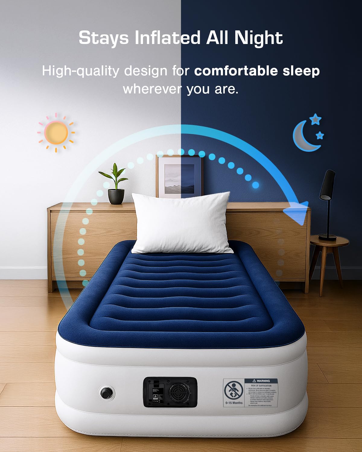 Active Era Luxury Single Inflatable Mattress | Puncture Proof Single Airbed with Flock Coating | Quick 3 Mins Blow Up Bed with Built-in Pump | Portable Air Bed for Home, Camping & Guests 187x99x53cm