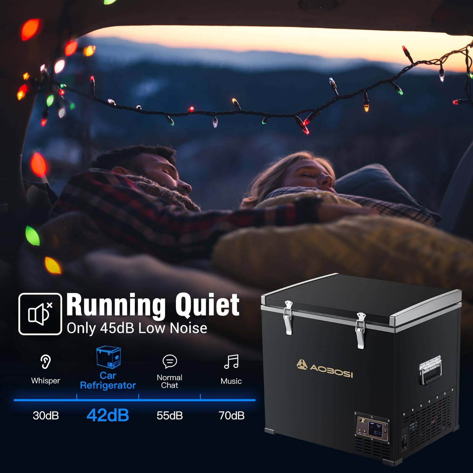 AAOBOSI Compressor Camping Fridge 95L, Car Fridge Dual Zone with 12/24V DC and 100-240V AC, -20°C to 20°C Portable Freezer for Car, Campervan, Lorry, Truck, Boat