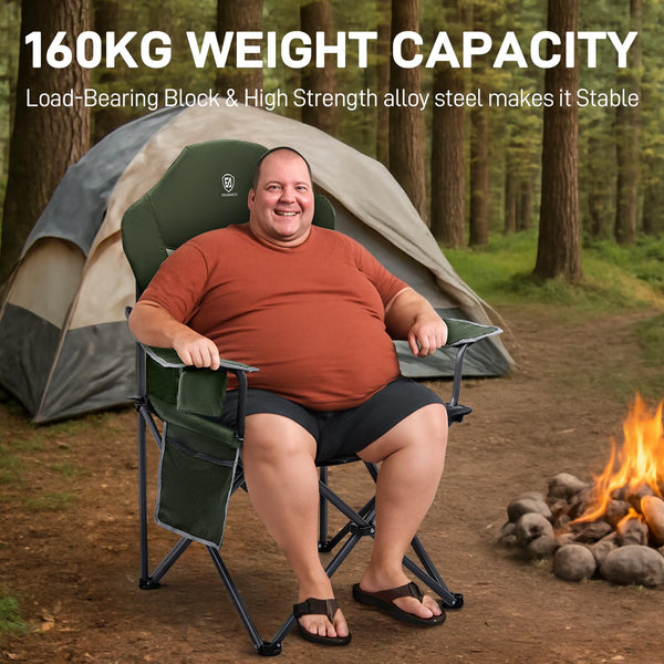 EVER ADVANCED Camping Chairs for Adults Heavy Duty Folding Chair Up to 160kg Oversized with High Back & Cup Holder & Side Pocket Comfy Camp Fold Up Chair
