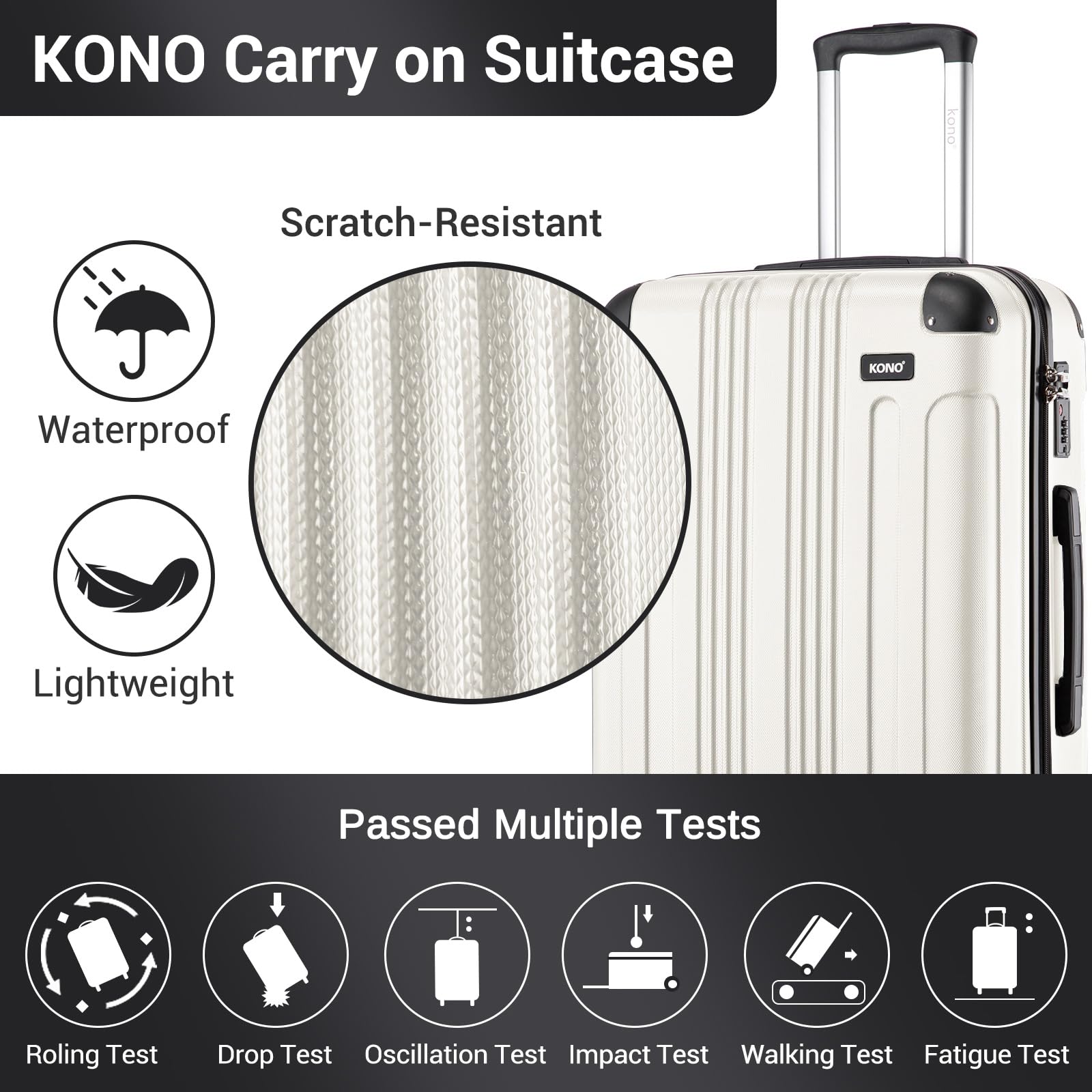 Kono 28 Inch Large Hard Shell Luggage Lightweight ABS 4 Wheels Spinner Business Trip Trolley Case Suitcase (Grey)