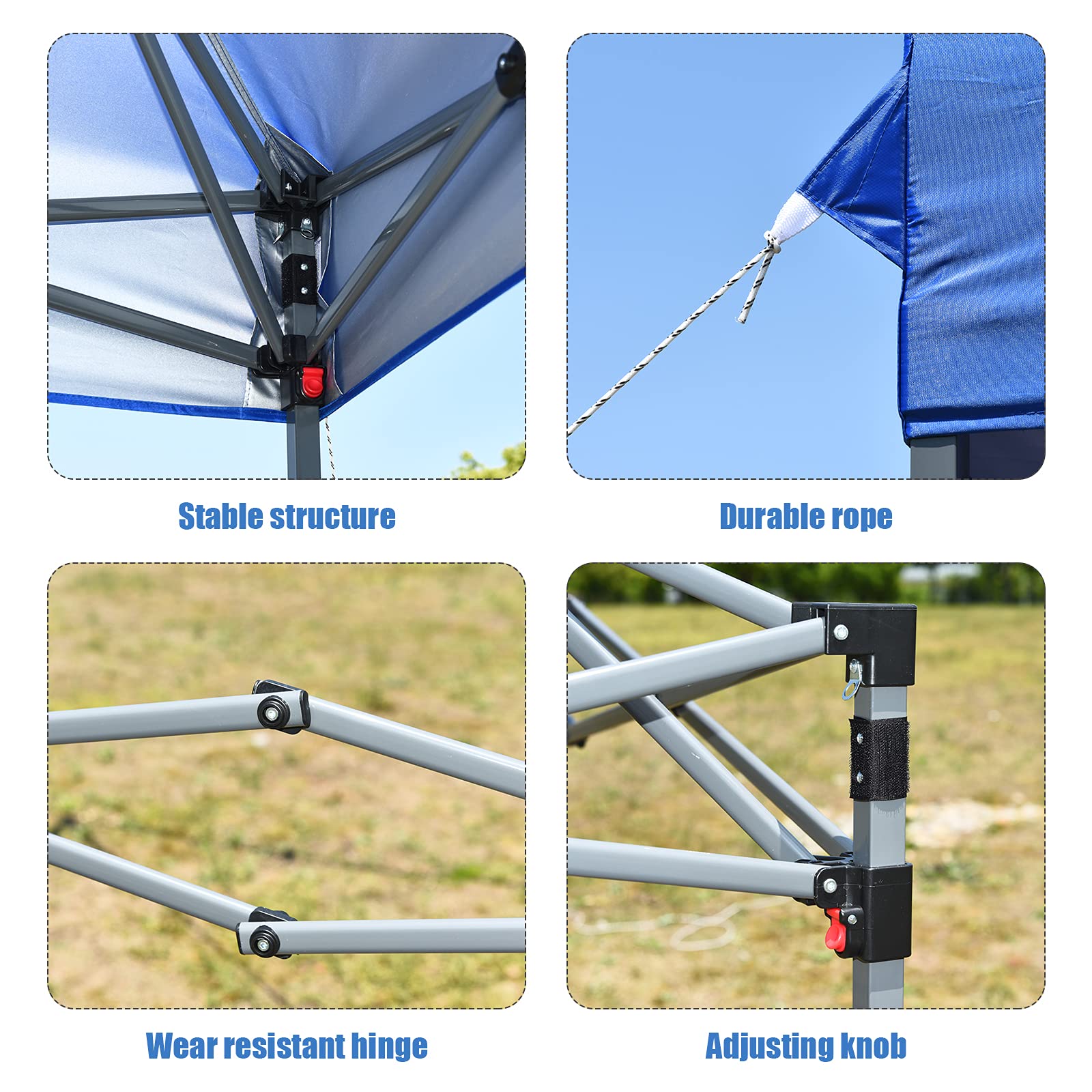COSTWAY 2x2M/2.5x2.5M Pop up Gazebo, 3-Position Height Adjustable Commercial Instant Canopy Tent with Carry Bag, Garden Patio Sun Shelter for Camping Barbecue Party（250 x 250cm, Blue）