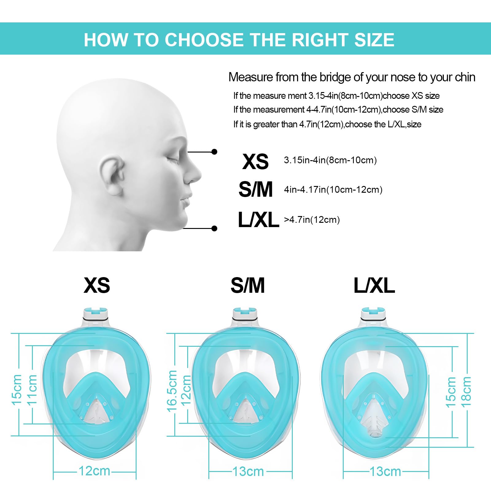 Jsdoin Snorkel Mask Full Face,180°view Design - Anti-fog, Anti-leak Technology - Sports Camera Compatible - for a Safe Adults and Kids Snorkeling Experience