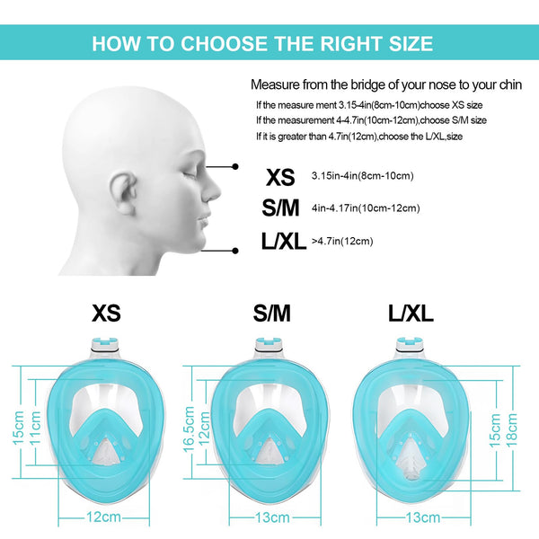 Jsdoin Snorkel Mask Full Face,180°view Design - Anti-fog, Anti-leak Technology - Sports Camera Compatible - for a Safe Adults and Kids Snorkeling Experience