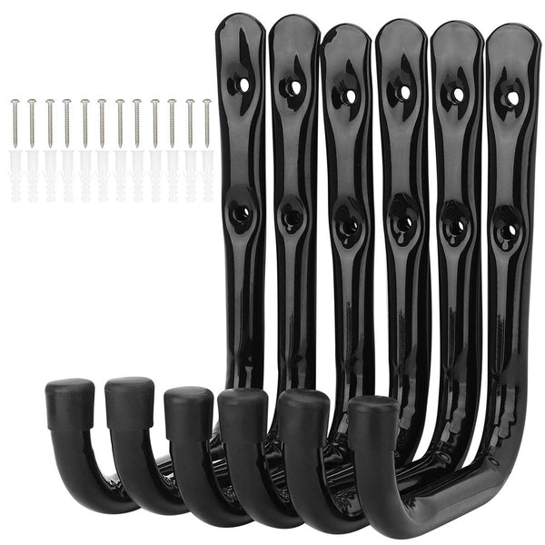 pipabiba 17cm Garage Storage Ladder Hooks, 6 Pack Heavy Duty Wall Mount Utility Hanger Organizer to Folded Chairs, Bicycles, Power Tools, Garden Hoses (19cm x 17cm)