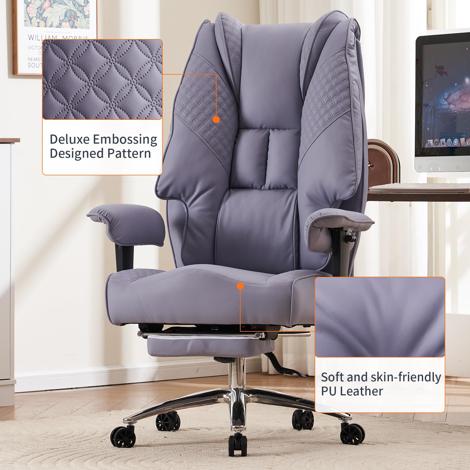 EXCEBET Ergonomic Office Chair – High Back PU Leather Executive Desk Chair with Adjustable Armrests, Swivel Computer Chair for Home/Office, Heavy Duty Support up to 400 lbs