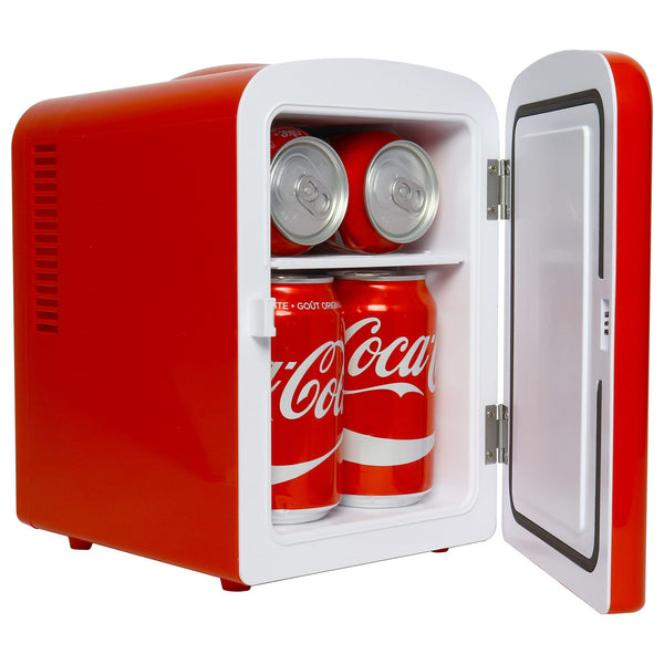 Coca Cola Mini Fridge For Bedrooms 5L Retro Vending Machine Style Cool Box 10 Can Quiet Mini Fridges with Display Window For Coke Beverages Food Drinks Home 12v Portable Cooler Box, Red