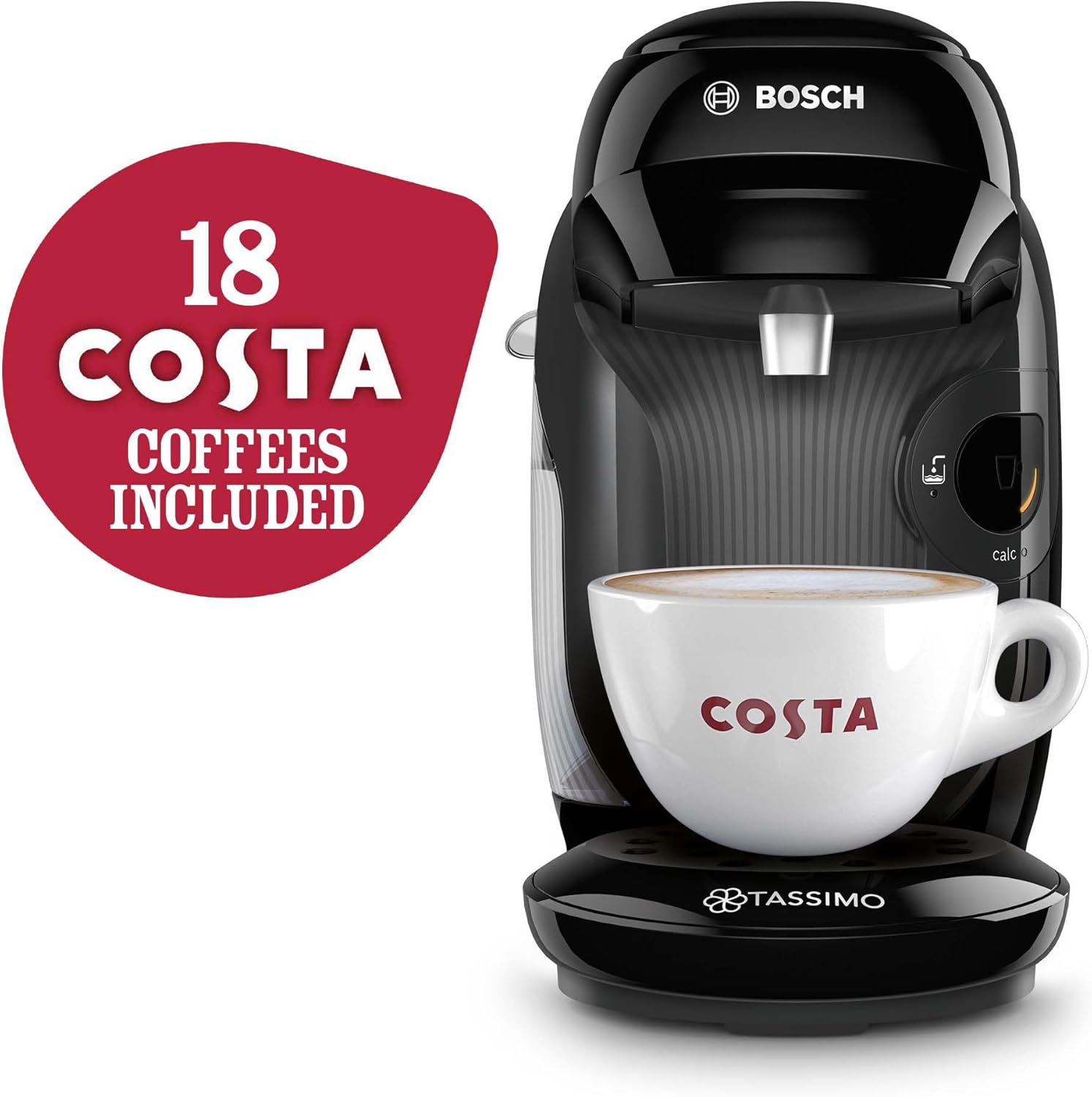 Tassimo by Bosch Style Pod Coffee Machine with Costa Americano & Costa Latte Starter Bundle, TAS1102GB2- Black