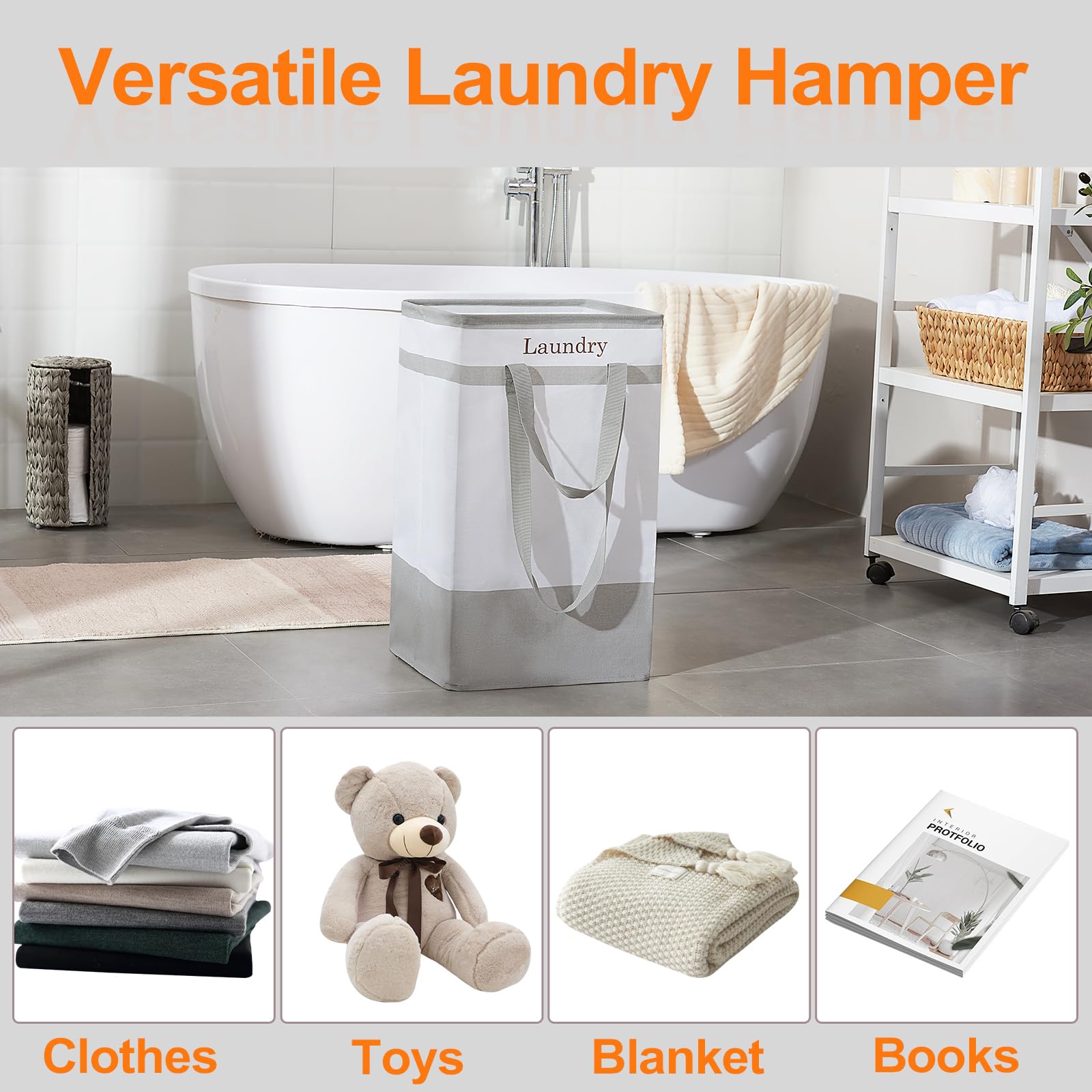 ROSOS Collapsible Foldable Hamper - Extended Double Handle, 80 L Laundry Basket for Bedroom Bathroom Dorm Storage - 1 Pack, Black