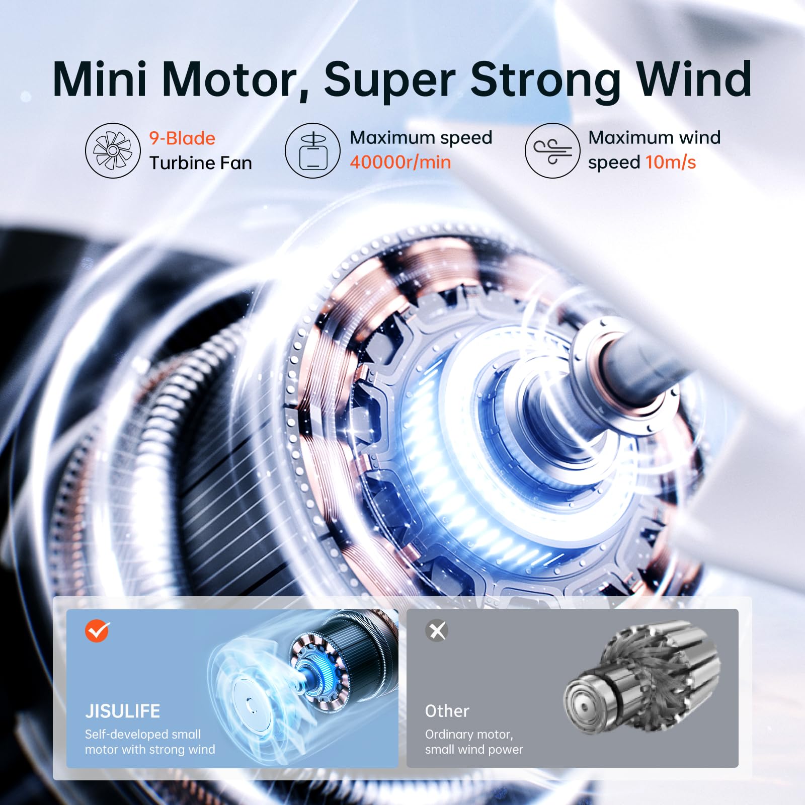 JISULIFE Portable Handheld Fan Life9, Turbo Power High Speed Air [18H Max Cooling Time], 5 Gear Wind, 5000mAh Rechargeable, Mini Pocket Design, Personal Fan for Travel Concerts Camping Makeup - Black