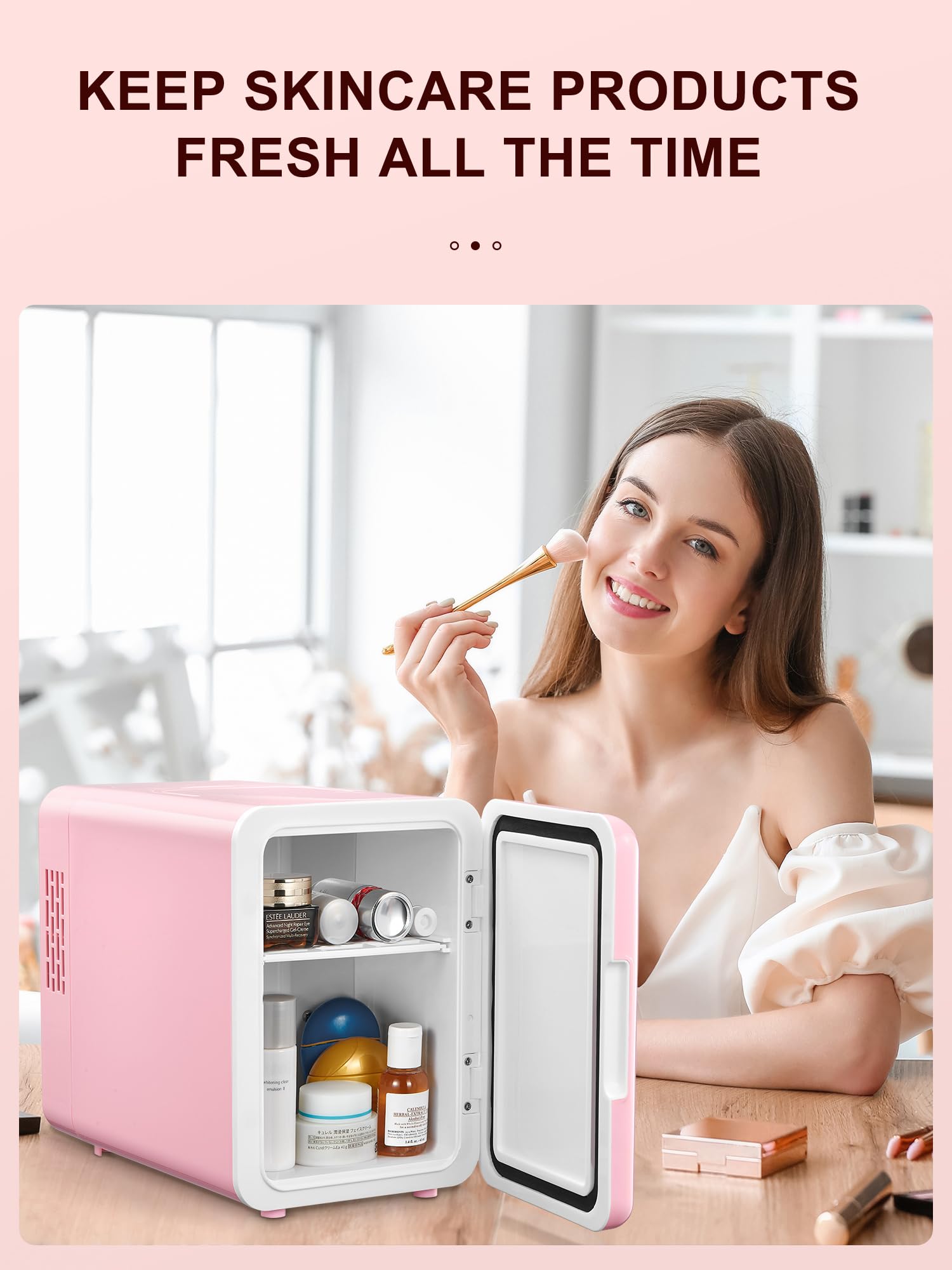 Mini Fridge 4 Litre, 6 Can Portable AC+DC Power Cooler & Warmer, Portable Small Fridge for Bedrooms, Cars, Offices; Skincare, Makeup, Cosmetics, Food (Pearlescent White, 4L)