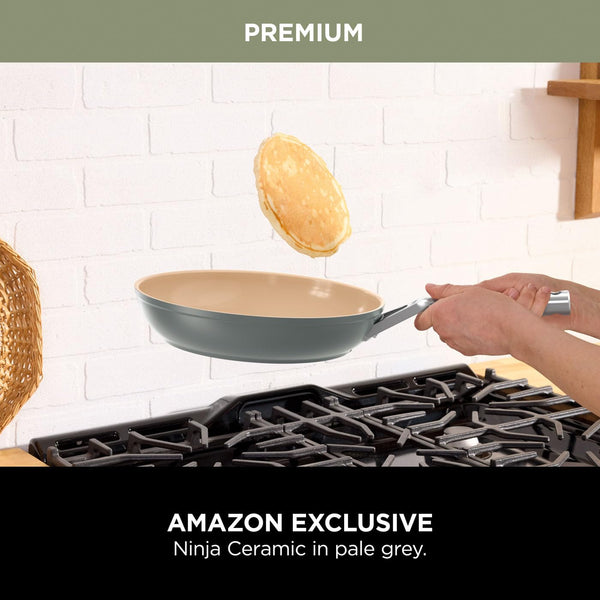 Ninja Extended Life 28cm Ceramic Frying Pan, Non-Stick (No PFAs, PFOAs, Lead or Cadmium), Induction Compatible, Stainless Steel Handle, Oven Safe to 285°C, Grey & Terracotta, CW90028EUUKDB