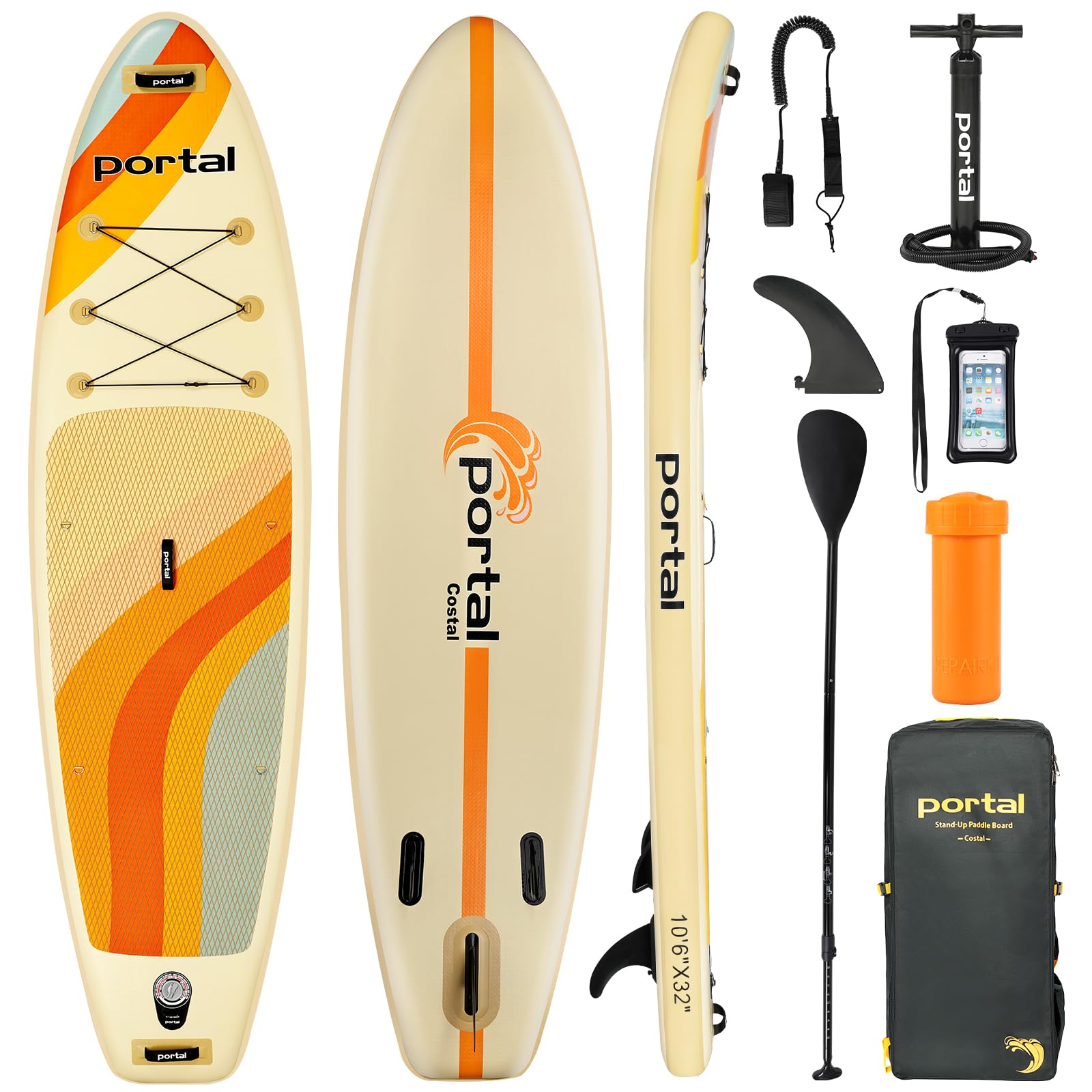 Portal Stand Up Paddle Board, 10'6x33 x6 Inflatable Paddle Boards with SUP Accessories Including Carry Bag, Hand Pump, Paddle, Leash, Fin, Repair Kit, Waterproof Phone Case
