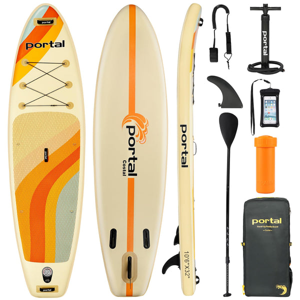 Portal Stand Up Paddle Board, 10'6x33 x6 Inflatable Paddle Boards with SUP Accessories Including Carry Bag, Hand Pump, Paddle, Leash, Fin, Repair Kit, Waterproof Phone Case