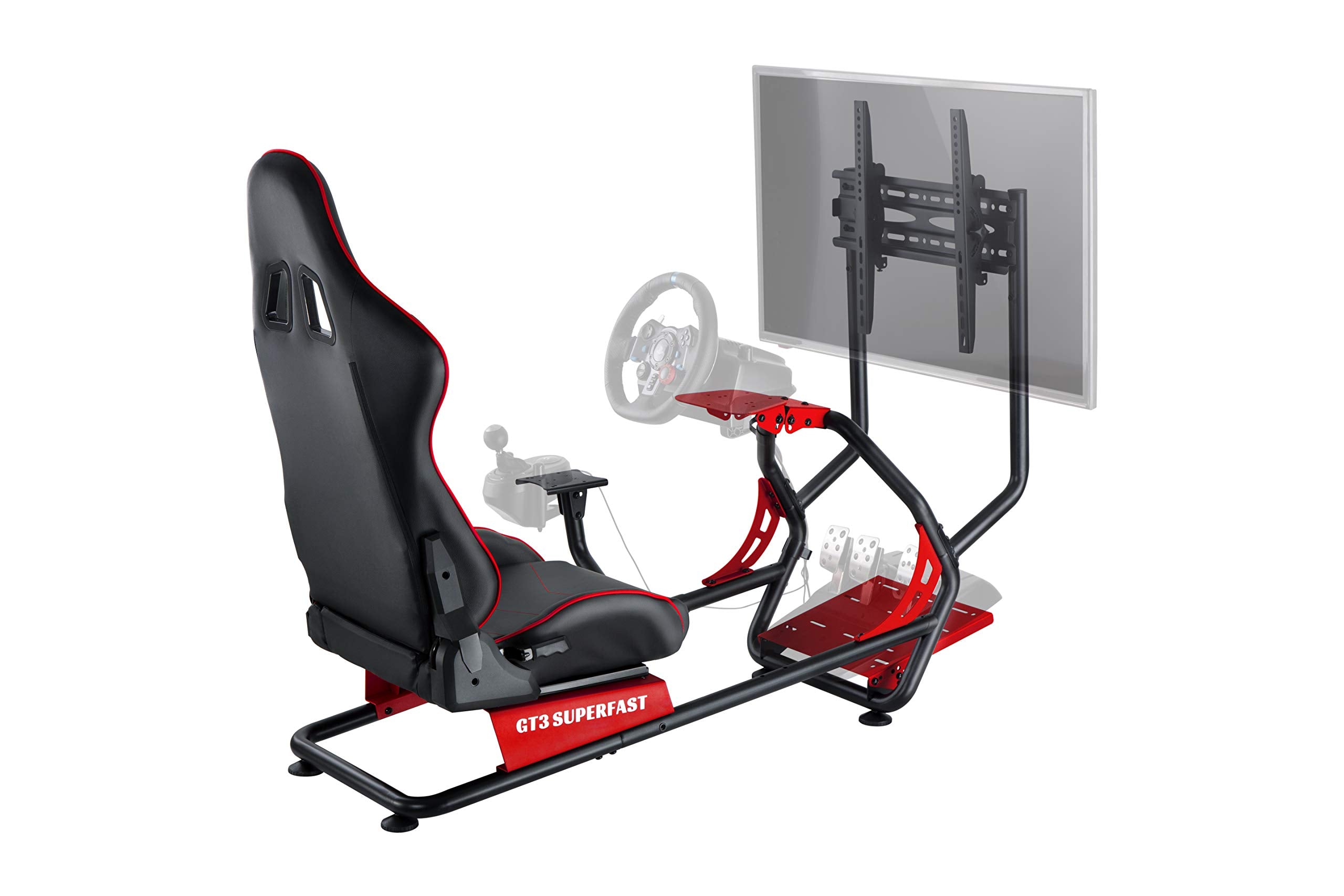 OPLITE GT3 SUPERFAST Simulator Cockpit Racing Sim Bucket Seat and Chassis Frame for Logitech and Thrustmaster Steering Wheel Pedals & Screen