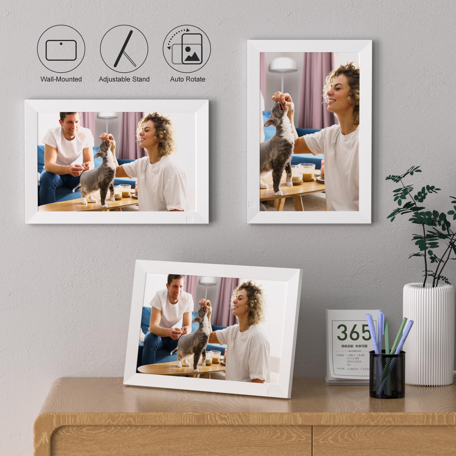 10.1 Inch WiFi Digital Photo Frame Built in 32GB Memory, 1280x800 IPS LCD Touchscreen, Auto-Rotate and Audio, Quick and Easy Share Photos or Videos via the Frameo App, the Best Choice for Gifting