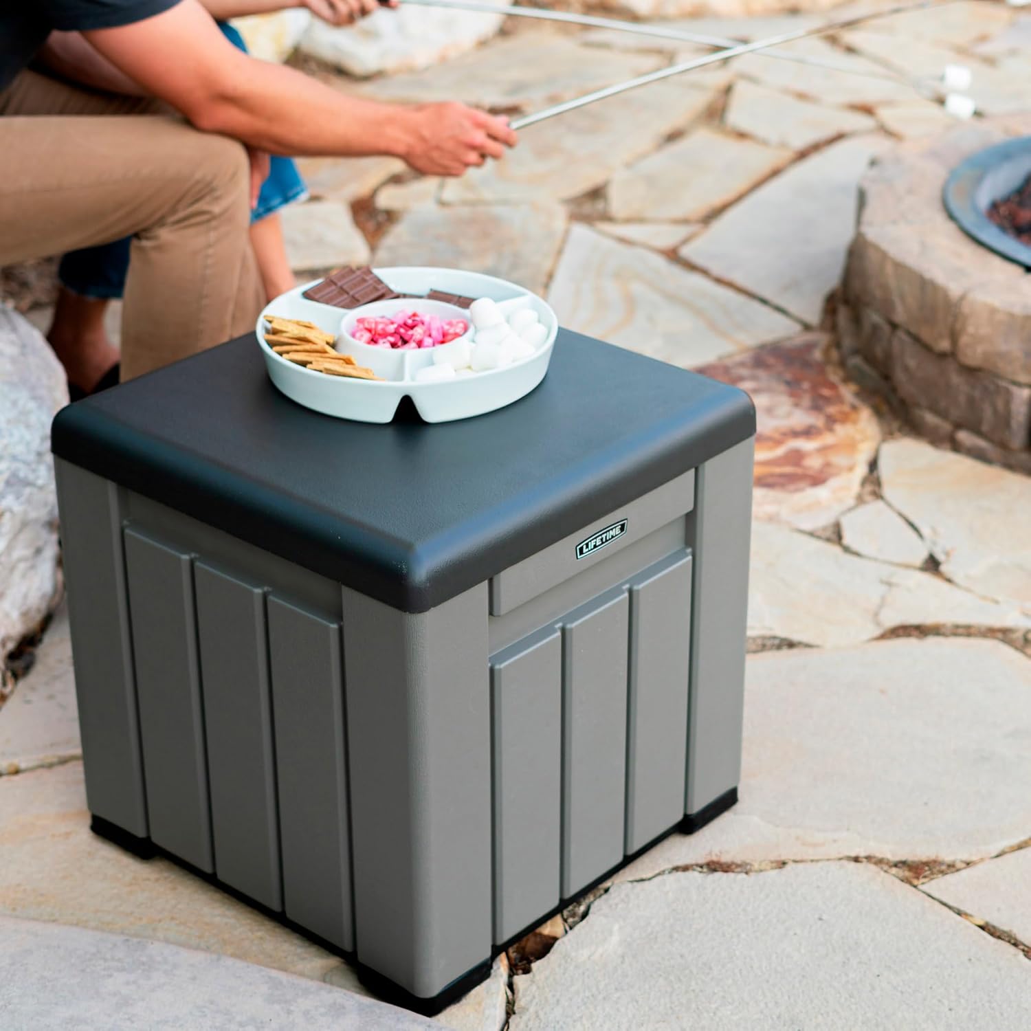 LIFETIME Outdoor Storage Box, 51 x 51 x 51 cm, 95 Litre, Square Storage Chest, UV Protection, Storage Bench, Large Toy Chest, Patio Furniture, Garden Cabinets