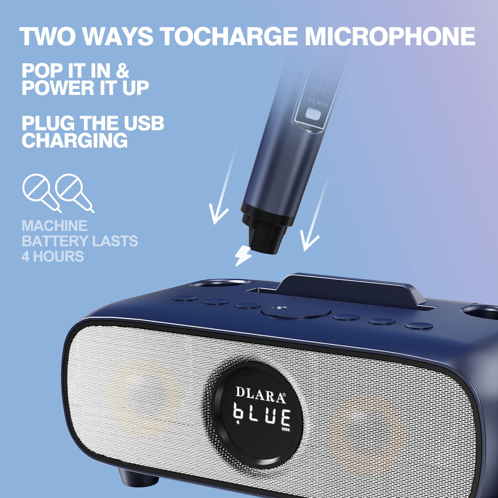 Upgrade Karaoke Machine for Adults and Kids,Portable Bluetooth 2 UHF Wireless Karaoke Microphone with Holder/USB/TF Card/AUX-in,PA Speaker System for Home Party, Picnic,Car,Outdoor/Indoor-Grey