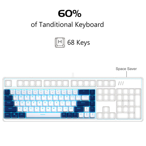 MageGee Portable 60% Gaming Mechanical Keyboard, Minimalist MK-Box Ice Blue Backlit Compact 68 Keys Wired Office Keyboard with Red Switch for Windows Laptop PC Mac Convenient(Gray & White)