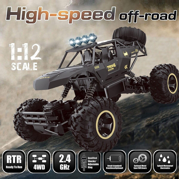 Jiakora RC Cars Remote Control Car 1:12 Off Road Monster Truck,Metal Shell 4WD Dual Motors LED Headlight Rock Crawler,2.4Ghz All Terrain Hobby Truck with 2 Batteries for 60 Min Play,Boy Adult Gifts
