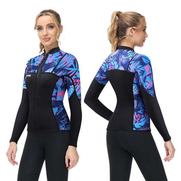Owntop 2mm Neoprene Wetsuits Jacket for Men/Women, Long Sleeve Front Zipper, Purple, Unisex-Adults, Surfing, Scuba Diving, Paddling, Swimming