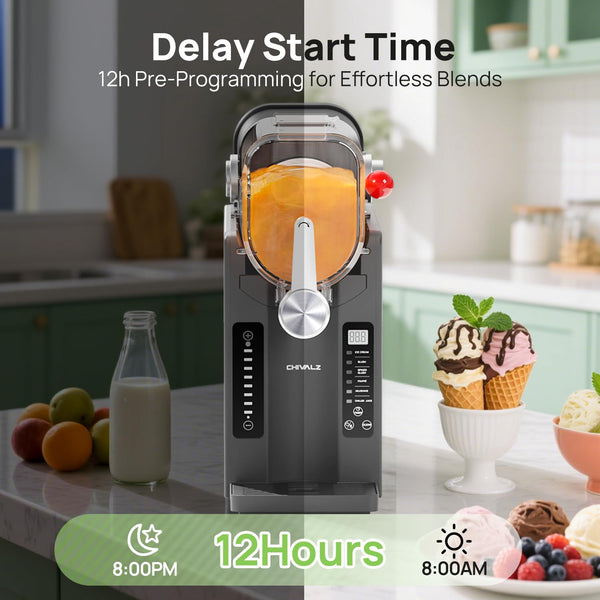 CHIVALZ Slush Machine, Frozen Drink Machine, No Ice Needed, 12H Pre-Scheduling, LED Display, Self-Cleaning, Makes Slushies, Milkshakes, Frappés & Cocktail, AD03, Black, 6 Preset Programs +1 Pack