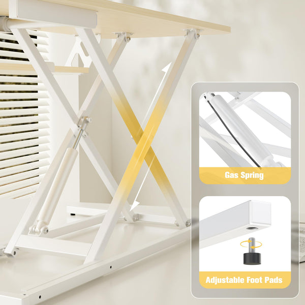 ERGOMAKER Height Adjustable Standing Desk Converter - 101cm (40 Inch) Wide Platform Tabletop Workstation - Quick Sit to Stand Desk Riser for Dual Monitors White