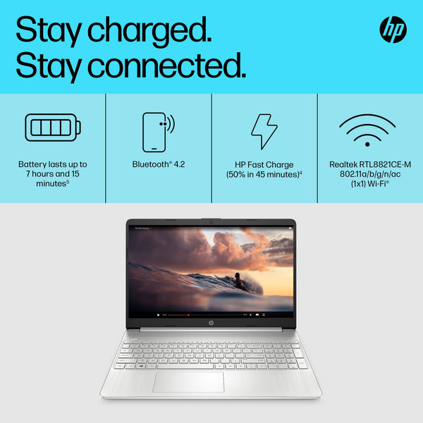 HP 15.6" Laptop | AMD Ryzen 3 7320U Processor | 8 GB RAM | 256 GB SSD | AMD Radeon Graphics | FHD Display | Up to 11hrs 15 mins battery | Win 11 | Dual Speakers | Jet Black | 15-fc0038sa