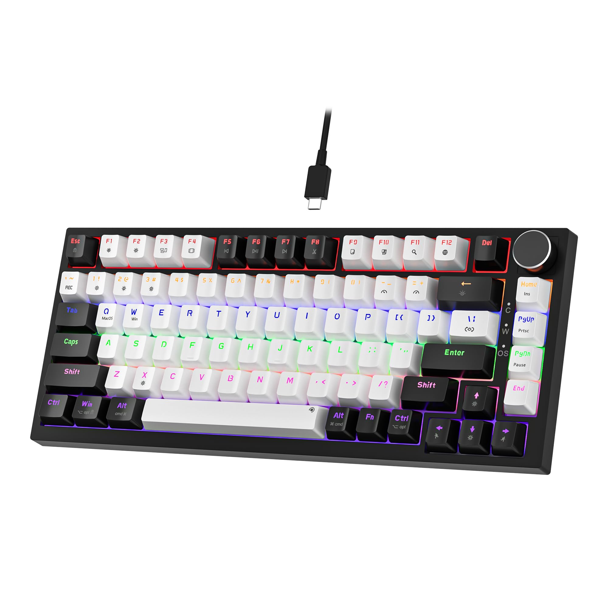 Newmen GM326 Mechanical Keyboard,Wired Gaming Keyboard,75% Percent TKL Hot Swappable Compact LED Backlit USB C Mechanical Gaming Keyboards with Knob for PC Windows Mac,QWERTY Layout,Black,Red Switches