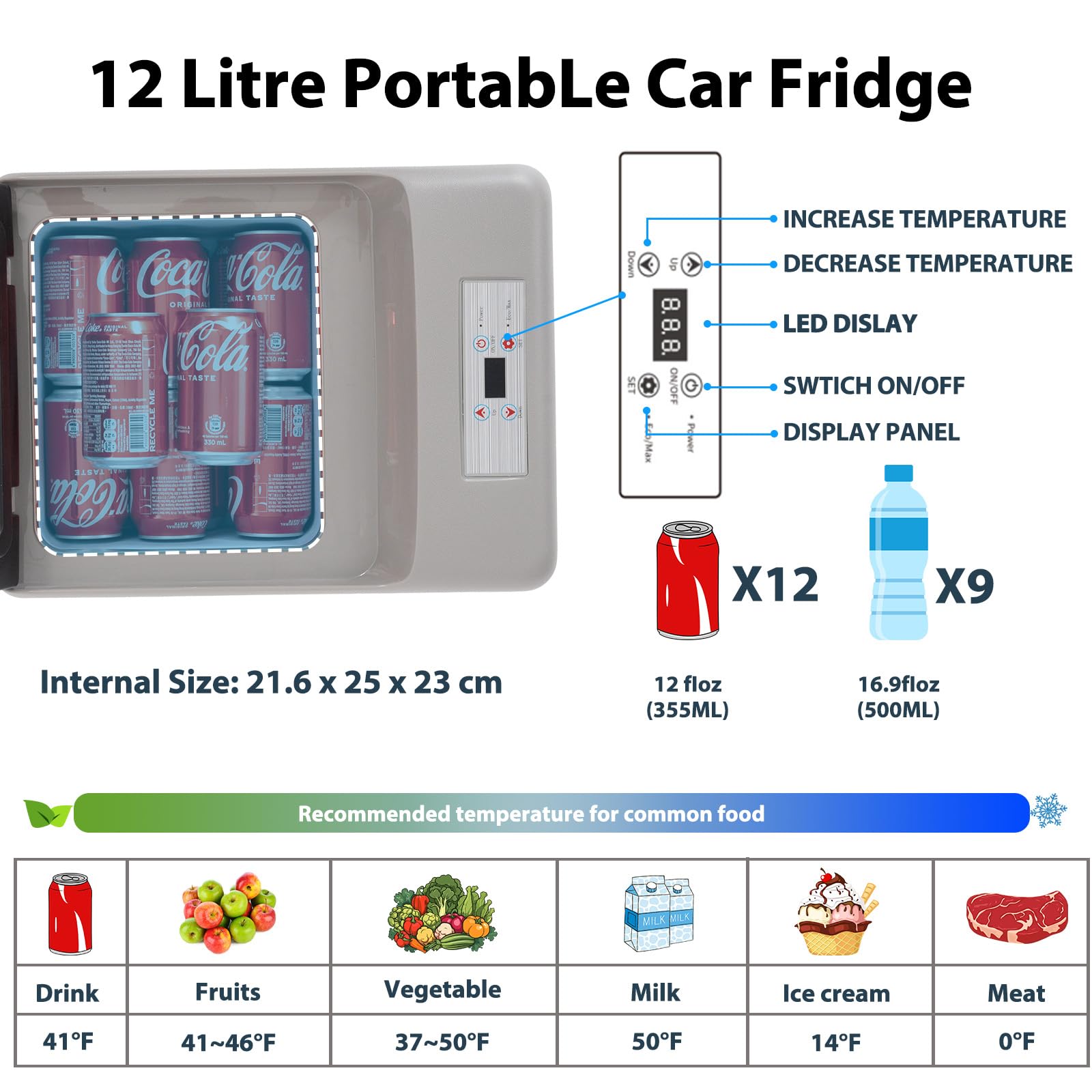 Alpicool C9PT 9L Compressor Car Fridge Freezer, DC 12v Camping Refrigerator, Portable Mini Cool Box for TruckCampervanRVBoat, -20℃ to 20℃(Black)
