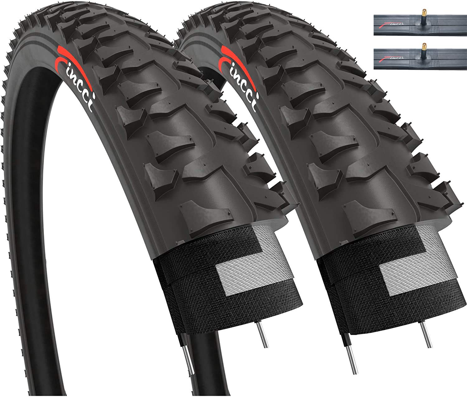 Fincci MTB Bike Tyres 20 x 1.75 Inch - Set Bicycle Tyres 20" with 2x 20-Inch Schrader Inner Tubes, Tires 47-406 for Kids, Teenagers and Adults - Pack
