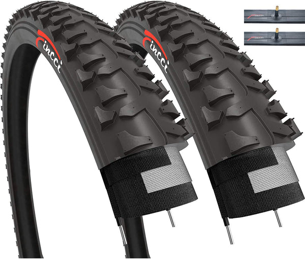 Fincci MTB Bike Tyres 20 x 1.75 Inch - Set Bicycle Tyres 20" with 2x 20-Inch Schrader Inner Tubes, Tires 47-406 for Kids, Teenagers and Adults - Pack