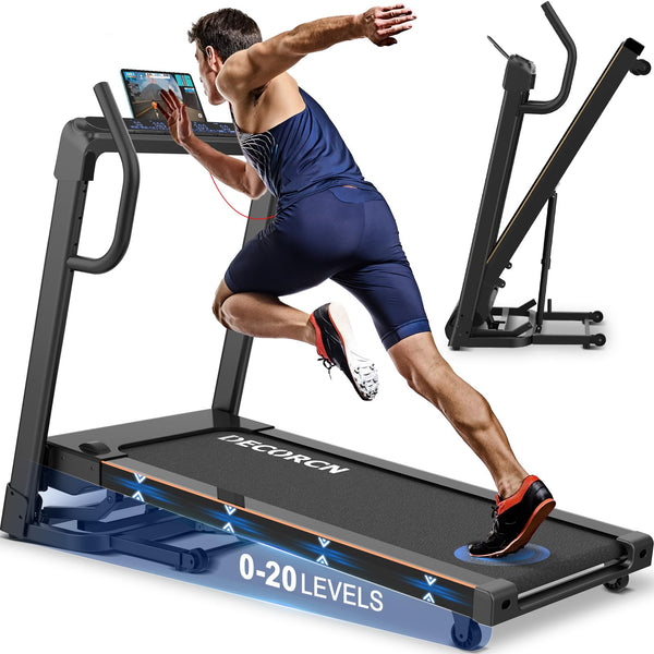 Decorcn Folding Treadmill for Home, 4.5HP, 20 Auto Incline, 1km/h-16km/h, 150KG limited, Running Machine for Heavy People with LED, Bluetooth Speakers, Silent Walking Pad